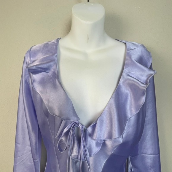 Frederick's of Hollywood Womens Lavender Satin Ruffle Nightgown Tunic Lingerie M - Picture 2 of 7